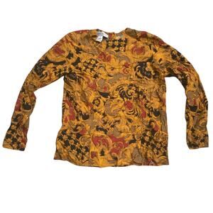 Women's Vintage Y2K Jones Wear Designer Style Paisley Size 10 Gold Shirt